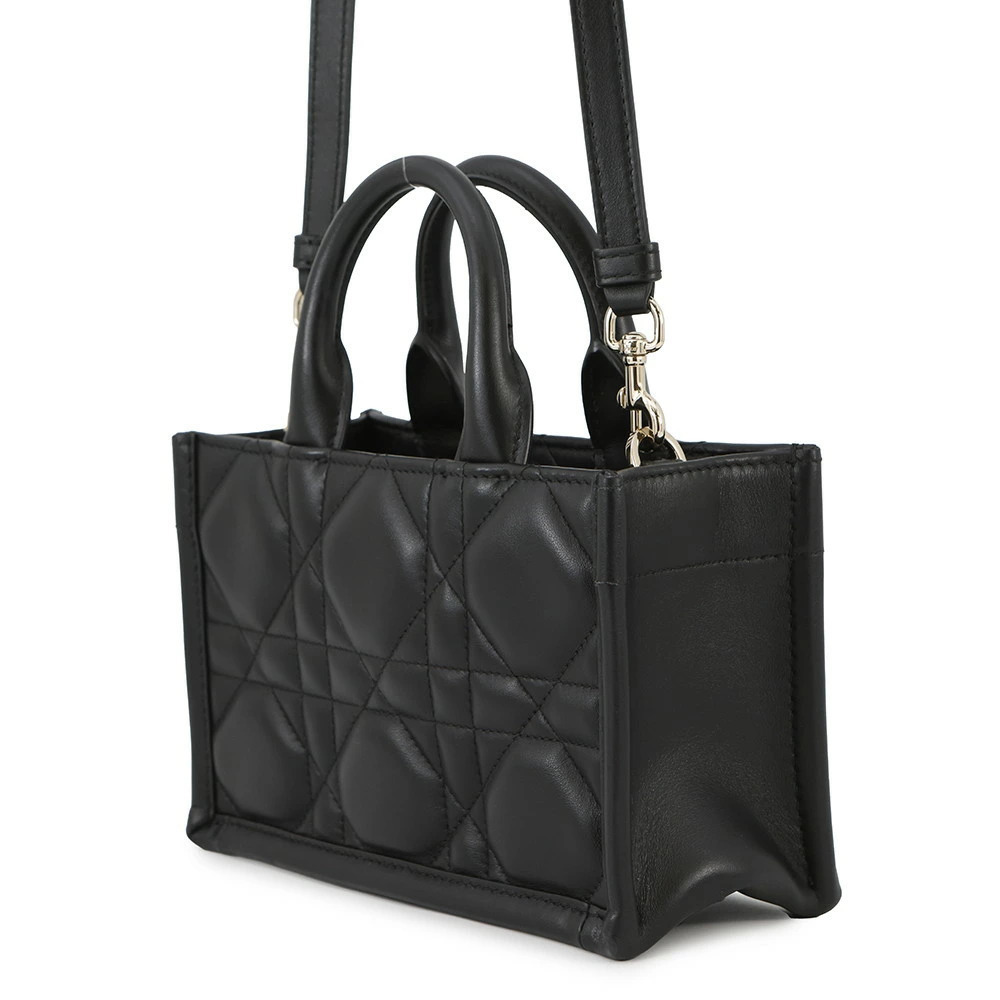 Dior Handbag Macro Cannage Book Tote Calf Leather Black Christian Bag - Picture 2 of 12